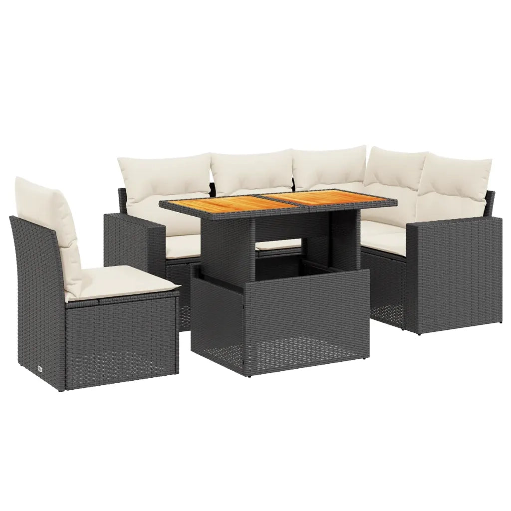 Set Divano da Giardino 6 pz con Cuscini Nero in Polyrattan 3271315