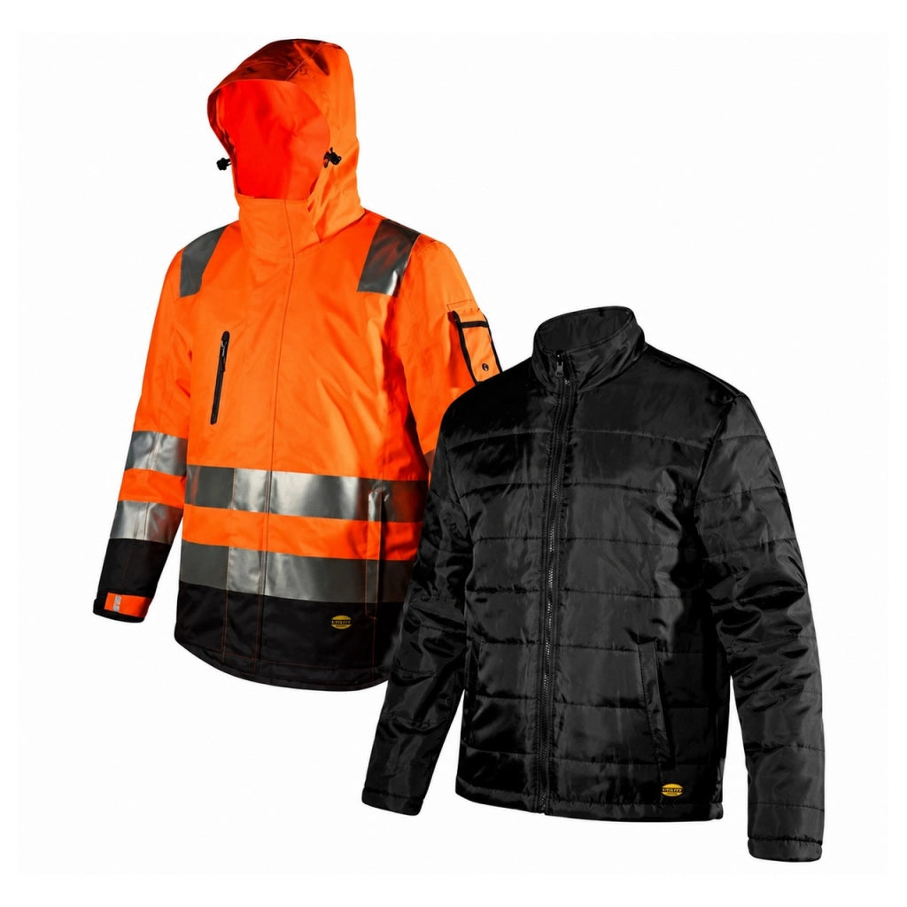 Giacca Alta Visibilità Impermeabile 2 In 1 - Giubbetto Interno Staccabile In Oxford 140 g, Cappuccio Removibile Giacca Da Lavoro HV - ORANGE TG. L