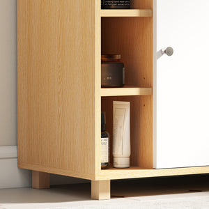 Mobile Sottolavabo Bagno 60x33x57cm con Armadietto a 2 Ante Soft-Close e 6 Ripiani Aperti Bianco