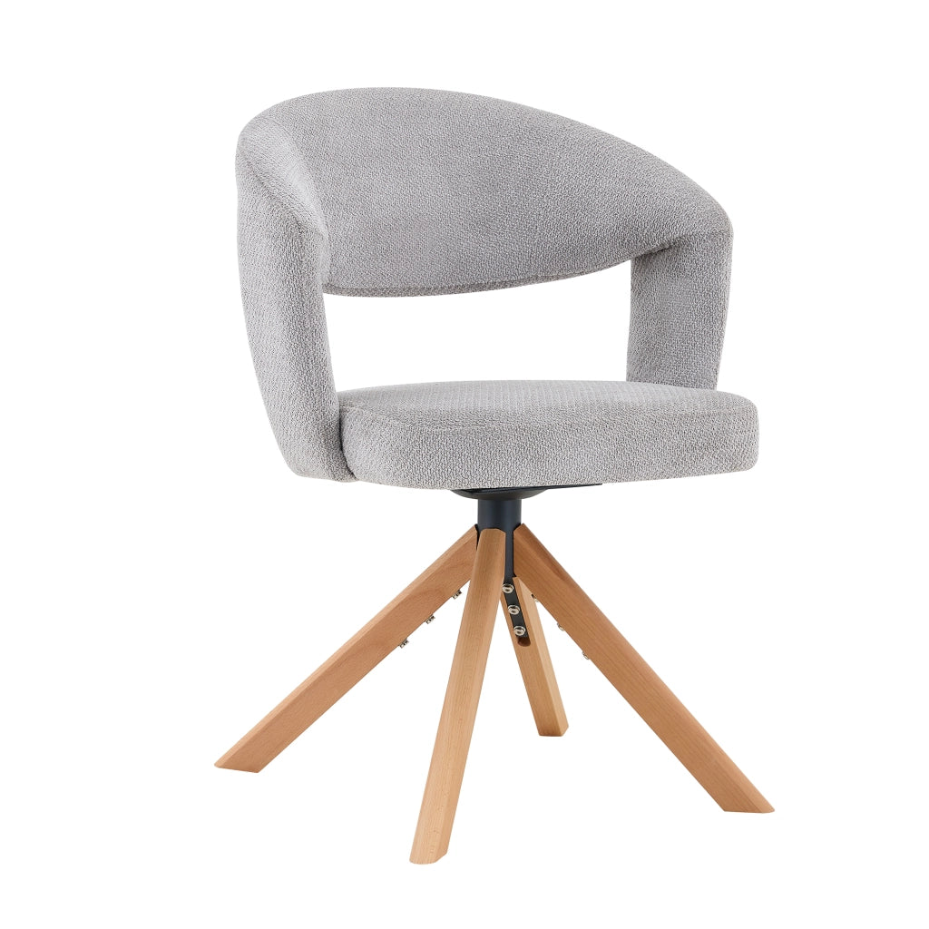 Sedia da pranzo Set da 2 Girevole con Rotazione 360 e Schienale Curvo in Tessuto Grigio e Legno Massello