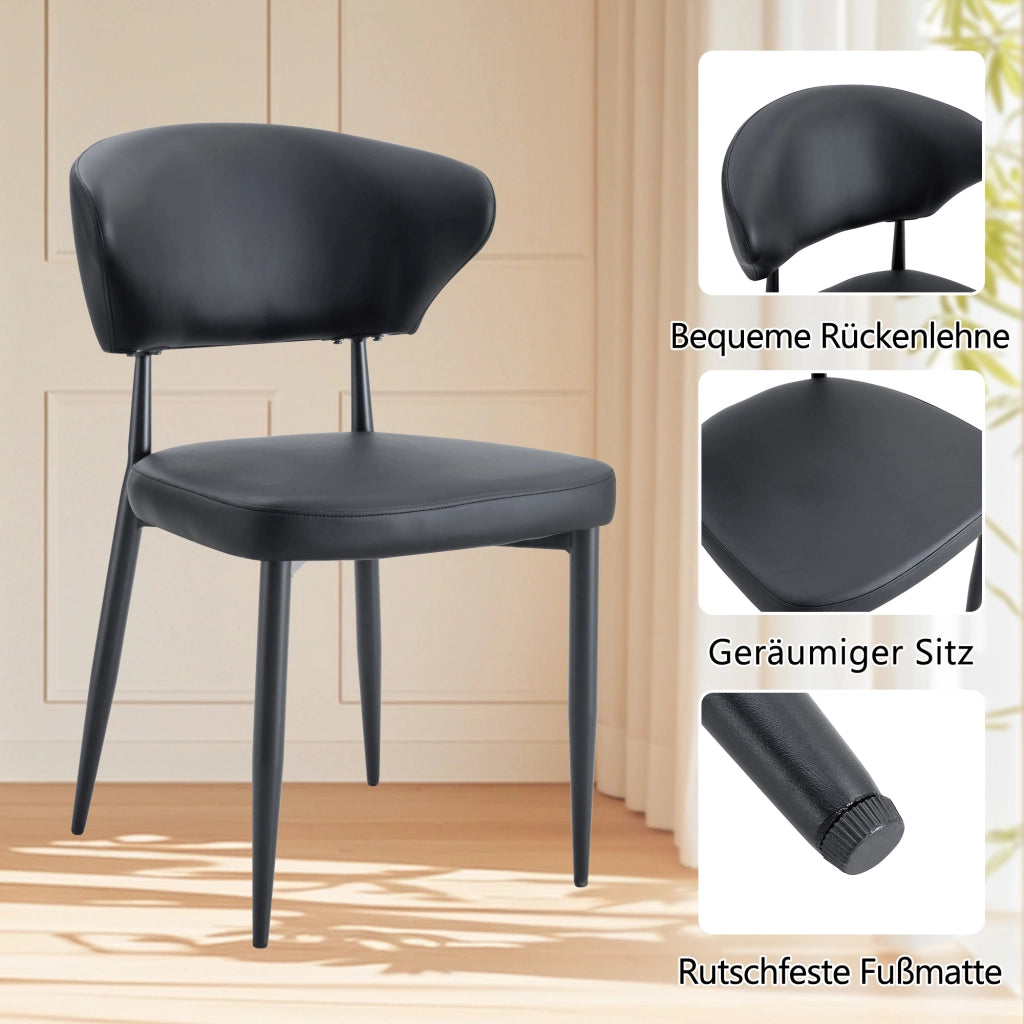 Tavolo da pranzo rotondo con 4 sedie in MDF vetro e PU per soggiorno e cucina nero diametro 100 cm