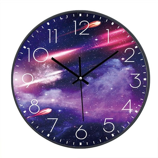 Orologio da Parete Silenzioso, 25 cm, Orologio da Parete per Bambini, Piatto con Cielo Stellato, Spazio, Cielo Stellato, Orologio da Parete per Bambini Decorazione per Salotto Camera da Bambini (040)