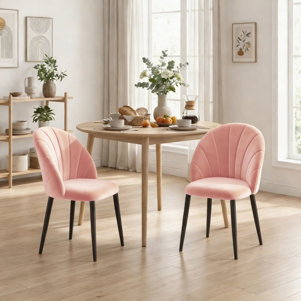 Set 2 Sedie da Pranzo Imbottite con Schienale a Conchiglia in Velluto ¨C Zephmum ¨C Rosa 52x55x79 cm