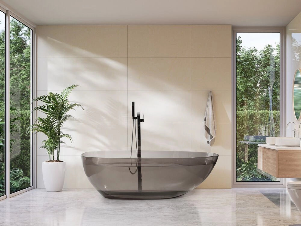 Vasca da bagno moderna con superficie solida ovale trasparente nero 1690 x 780 mm design moderno semplice