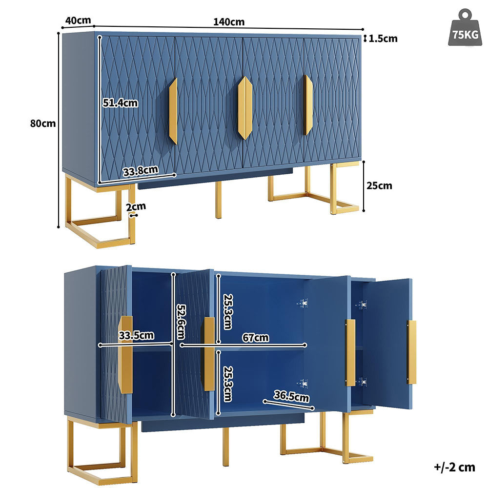 Armadio di servizio moderno blu/nero - Xylo - 140x40x80 cm - 4 porte, 2 ripiani regolabili