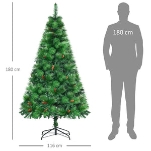 Albero di Natale Artificiale H180 cm 782 Rami con Decori e Base in Metallo Verde