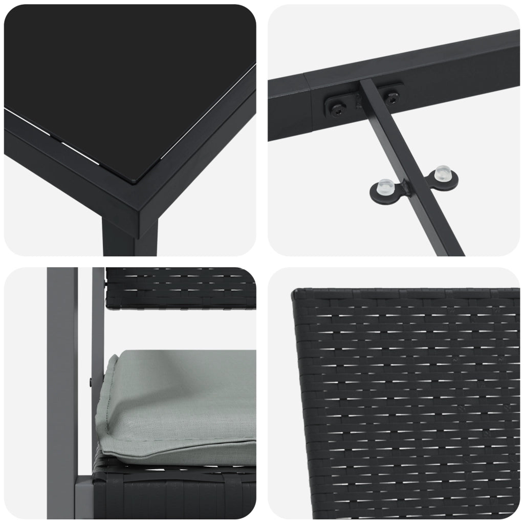 Set da pranzo da giardino 7 pezzi con cuscini in polirattan nero