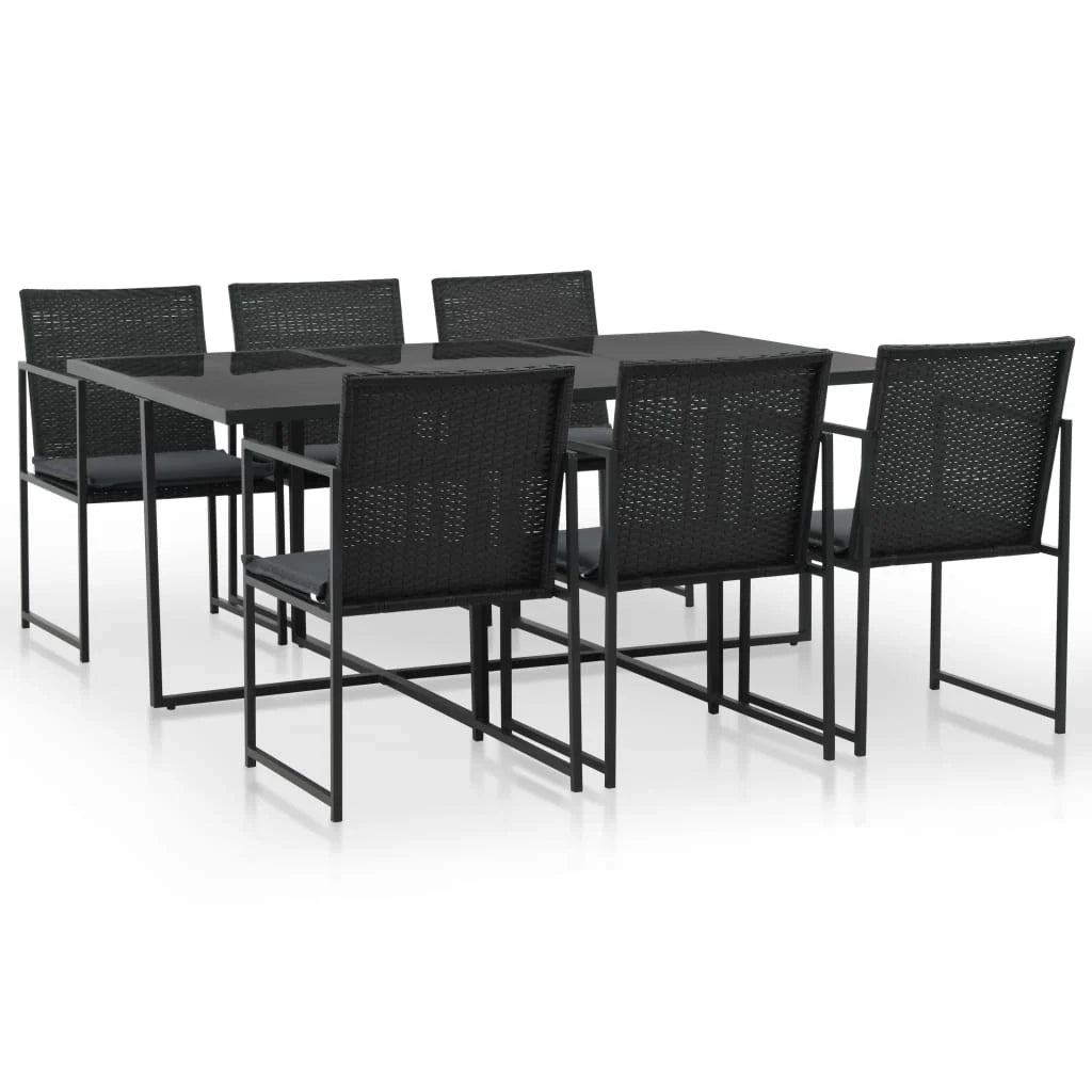 Set da pranzo da giardino 7 pezzi e cuscini in resina intrecciata nera 02_0014820