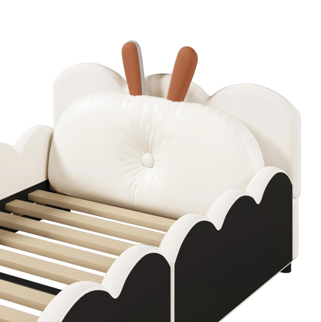Letto imbottito 90x200 cm beige con cuscino testiera a forma di coniglio