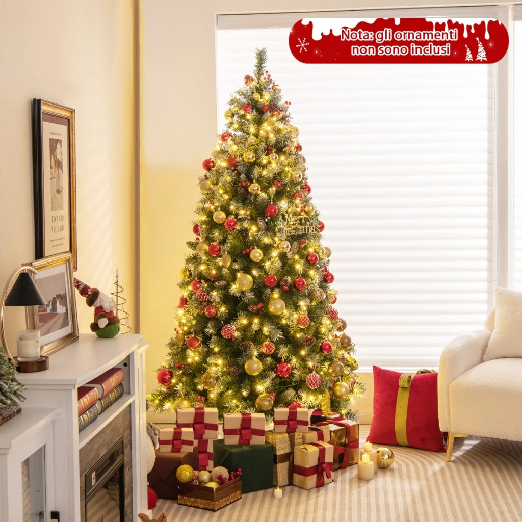 Albero di Natale pre-illuminato da 195cm, Albero artificiale con cerniere luci LED 8 modalit¨¤ di illuminazione-Alberi di Natale