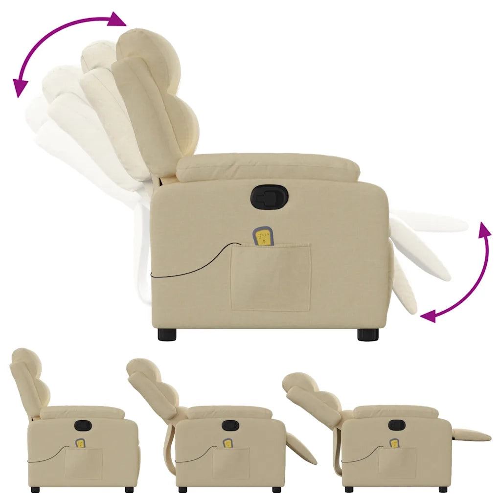 Poltrona Massaggiante | Sedia Relax Reclinabile Crema in Tessuto