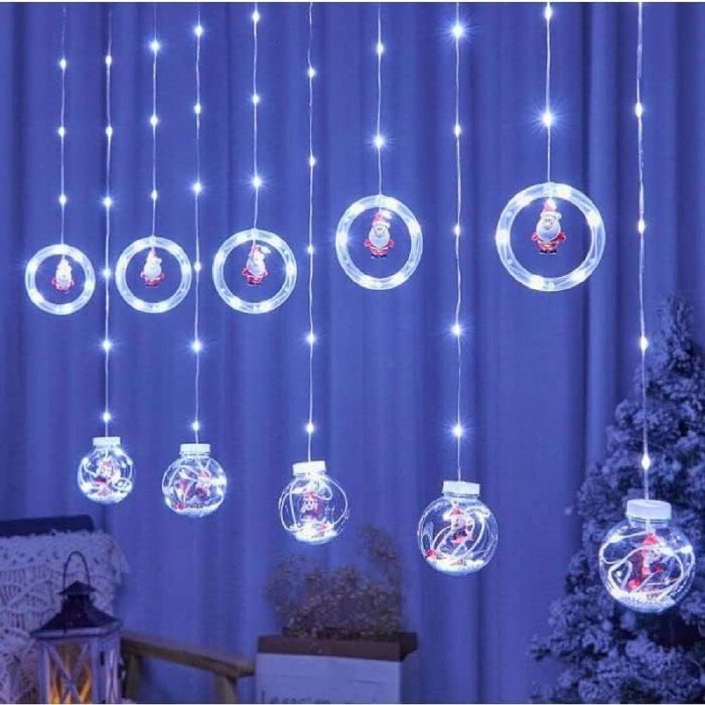 Trade Shop - Luci Natalizie 3d 3mt Tenda Usb Interni Rgb Anelli Con Figura Natale Decorazione -