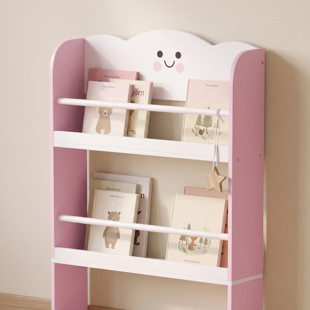 Libreria Montessoriana per Bambini 3-6 Anni 60x15x120,5 cm 4 Ripiani in Legno Rosa