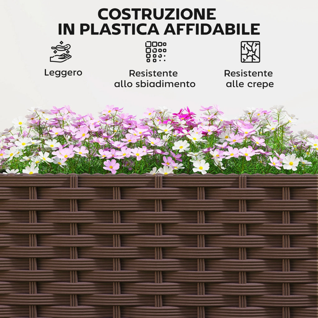 Fioriera Rialzata da 85L con Ruote Bloccabili, Autoirrigazione e Fori di Drenaggio, Marrone