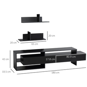 Mobile Porta TV con 2 Mensole 180x33,5x42 cm in Legno Nero