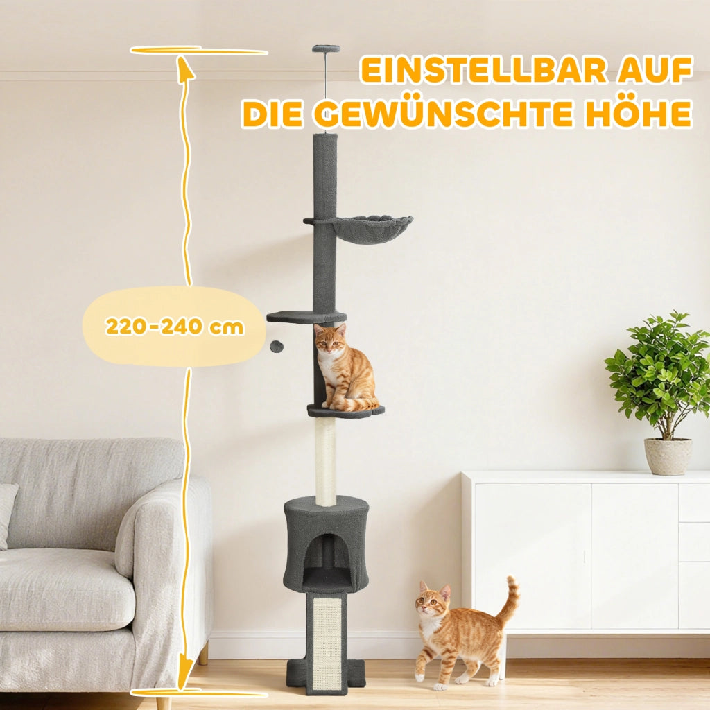 Albero tiragraffi con amaca e tana ¨C Zephmum ¨C Grigio tessuto regolabile