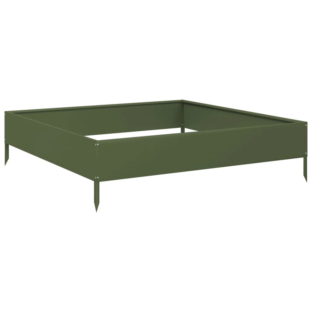 Aiuola rialzata/fioriera color oliva per fiori e piante adatta per terrazze e giardini 100 x 100 x 26 cm acciaio verde 02_0039852
