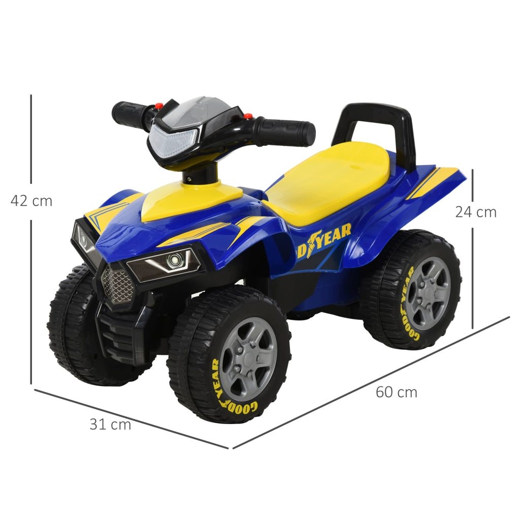 EasyComfort Quad Giocattolo per Bambini 18-36 Mesi con Licenza GOODYEAR con Luci e Suoni Realistici, Blu e Giallo, 60x31x42cm