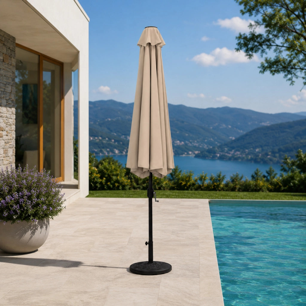 Ombrellone 3x3 Metri Quadrato Per Giardino Con Manovella Struttura In Acciaio Palo Centrale Telo Poliestere Cotone 160 G Mq Adatto A Terrazza Patio Cortile Piscina Area Relax Tortora