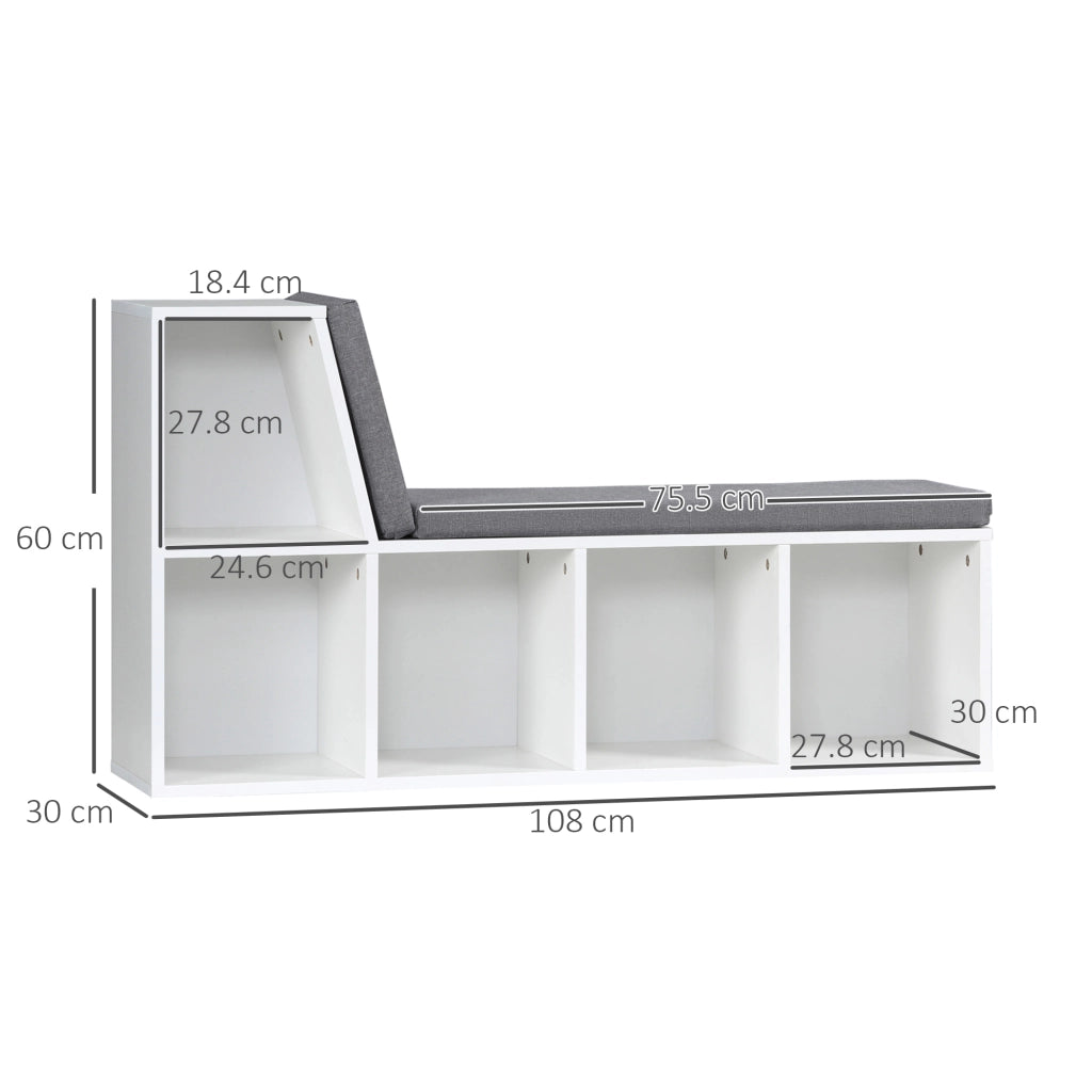 Libreria Moderna a 5 Ripiani Aperti con 2 Cuscini, in Legno, 108x30x60 cm, Grigio