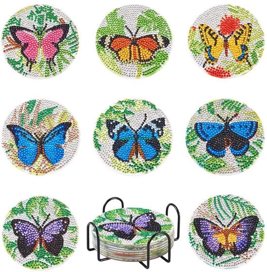 8 kit di pittura con diamanti 5D in DIY, con sottostante, supporto farfalla, kit di arte con diamanti per principianti, decorazione ufficio, arredamento casa