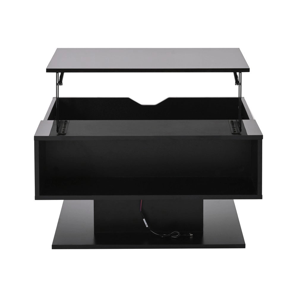 Tavolino da Caff¨¨ con Vano Contenitore e Piano Sollevabile ¨C MINIMAL ¨C Nero Lucido 80x75x40