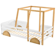 Letto per Bambini 90x200 cm - Forma Auto con Sponde - in Legno Massello - Bianco