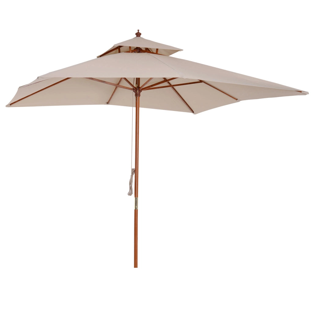Ombrellone da Giardino 3x3m ¨C zephmum ¨C Crema, Bamb¨´, 8 Stecche