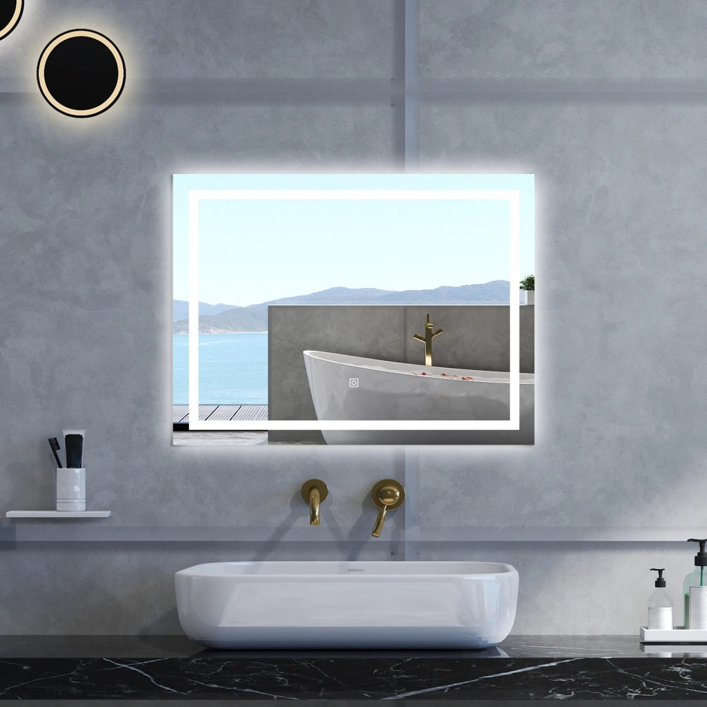 Specchio da bagno Rettangolare con 120x80cm,3 colori,Memoria, Antifog,Regorabile,Retroilluminato,doppio interruttore,