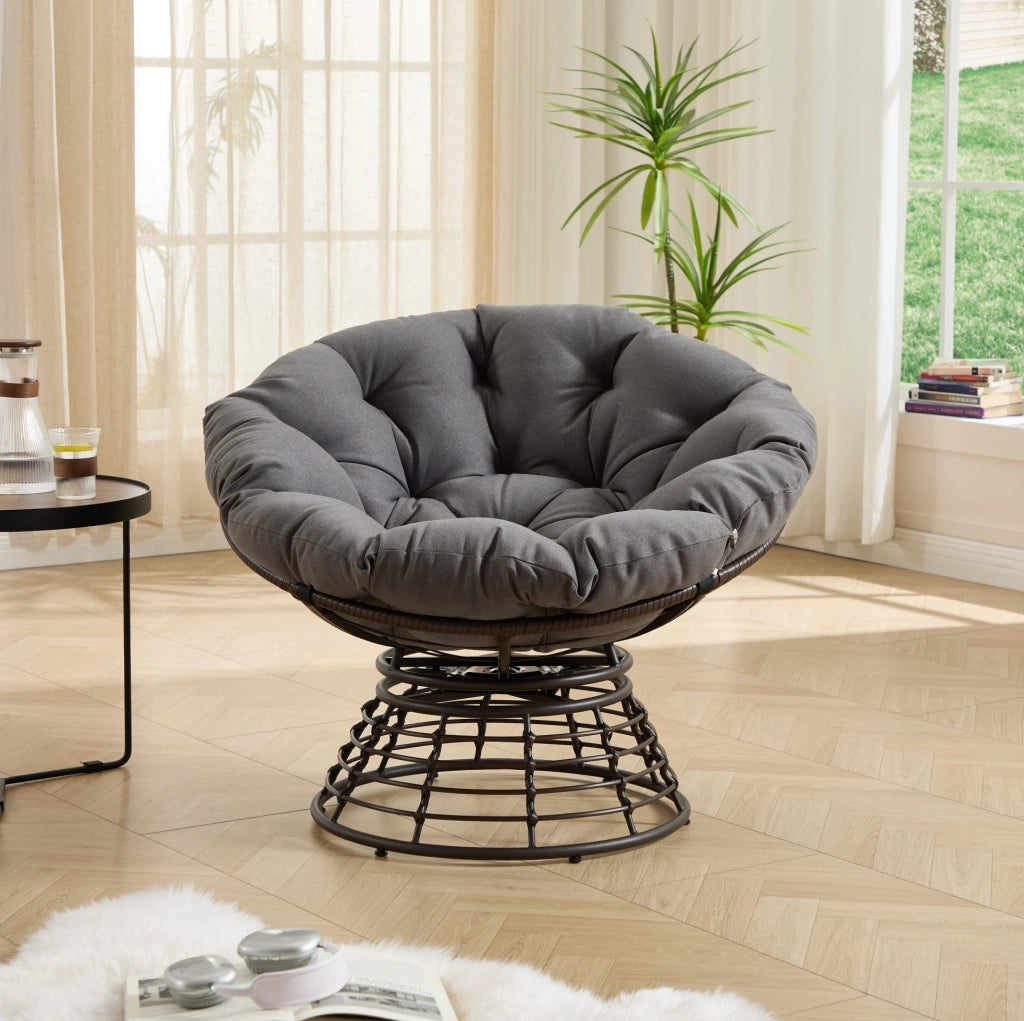 Sedia Papasan girevole 360° con cuscino grigio