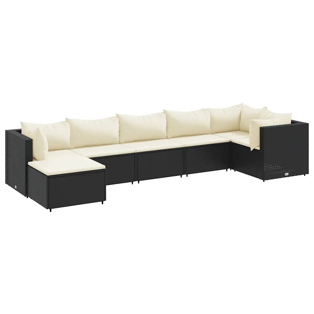 Set Salotto da Giardino con Cuscini 7pz Nero Polyrattan