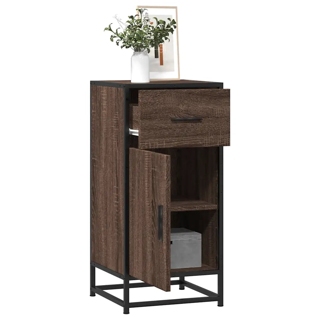 Credenza Rovere Marrone 35,5x35x76 cm in Truciolato e Metallo 848963