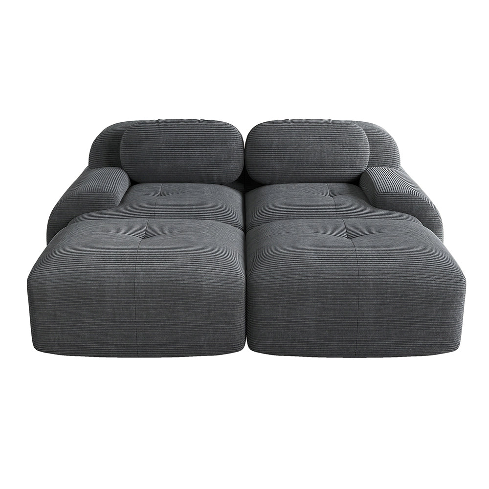 Divano 2 posti con chaise longue - Xylo - Velluto costato, antiscivolo, ergonomico, grigio