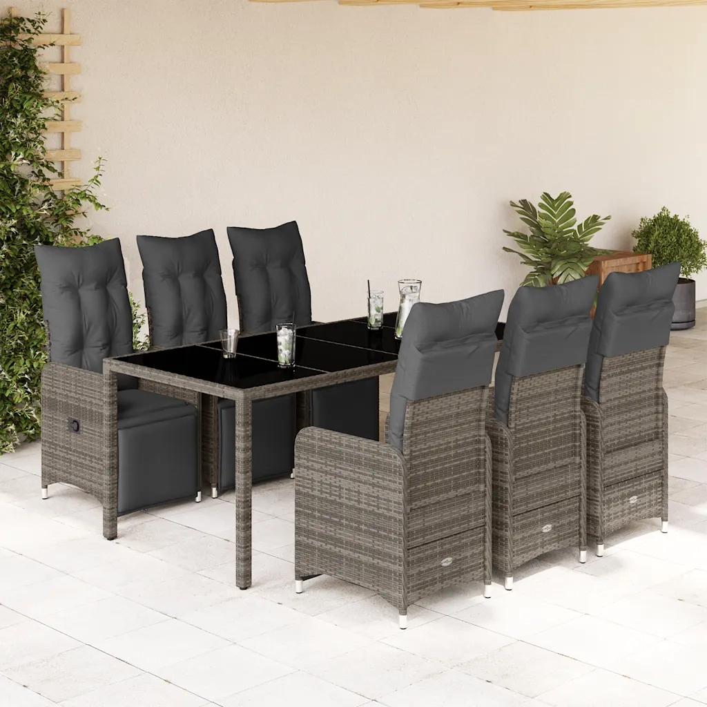 vidaXL Set Bistrò da Giardino 7 pz con Cuscini in Polyrattan Grigio