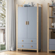 Set guardaroba e scaffale blu/naturale con cassetti, 180,5 cm