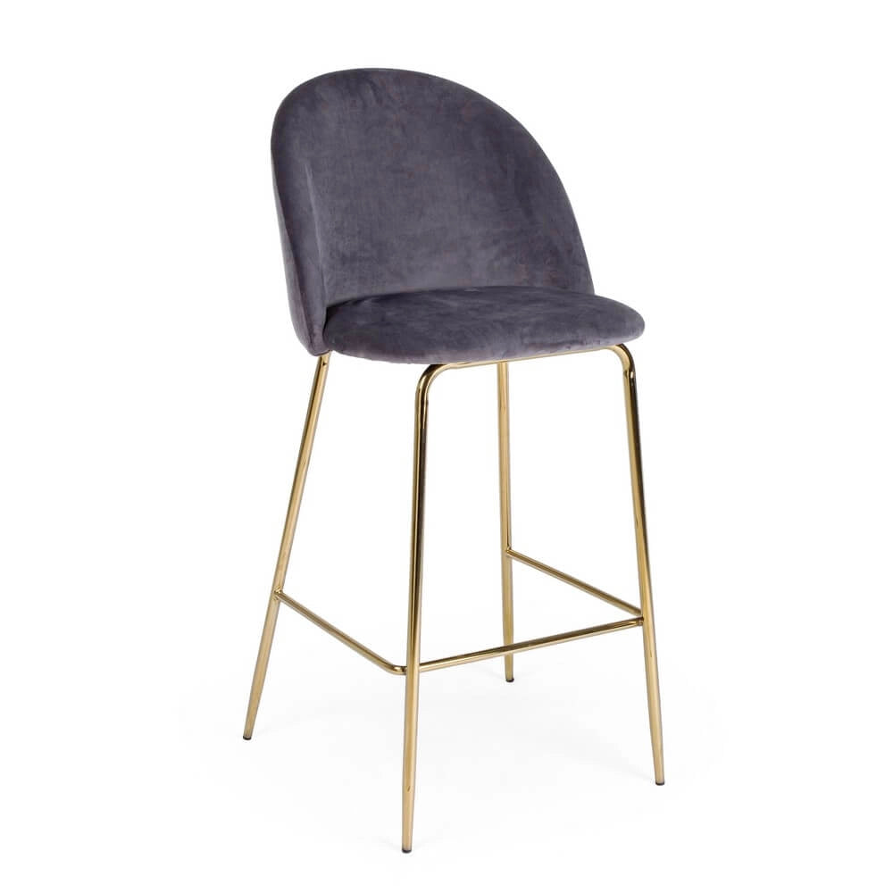 Set di 2 Sgabelli Bar in Velluto con Gambe Dorate - SIMON