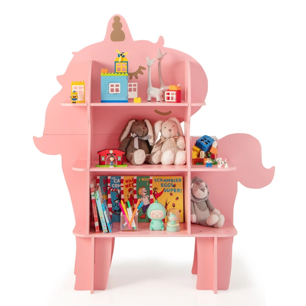 Libreria in legno per stanza dei bambini, Organizzatore di archiviazione giocattoli adorabile per sala giochi Rosa-Scaffalature
