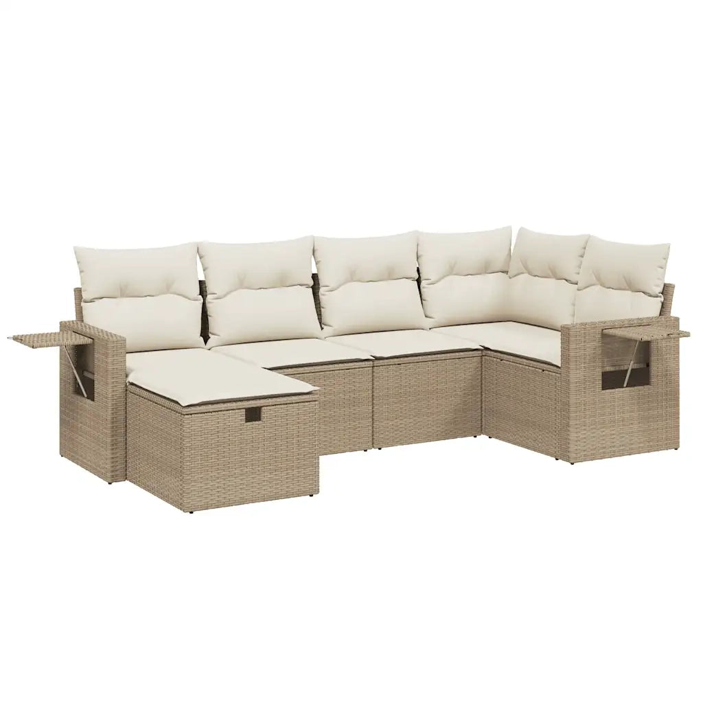 Set Divano da Giardino 6 pz con Cuscini Beige in Polyrattan