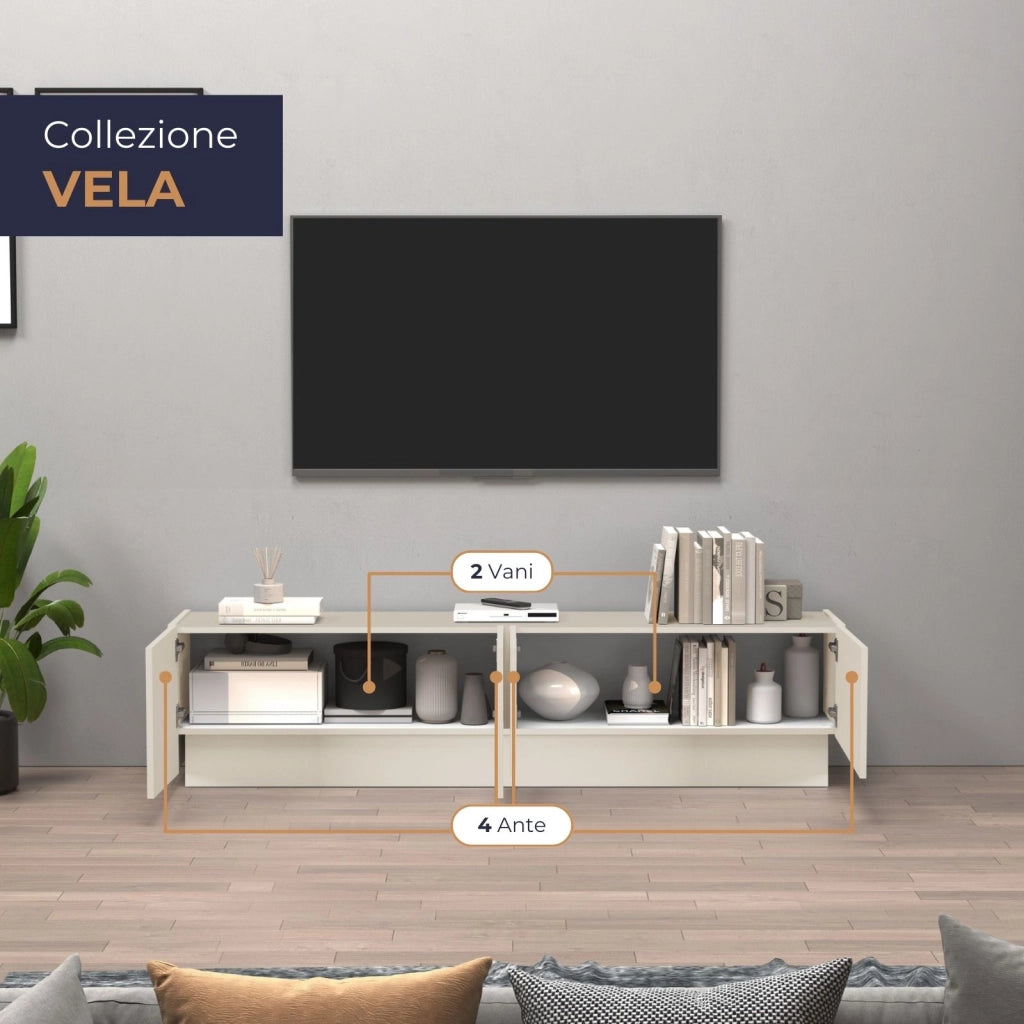 WHOUS Mobile porta TV Vela con 4 ante colore cashmere 180x35x45,4 cm