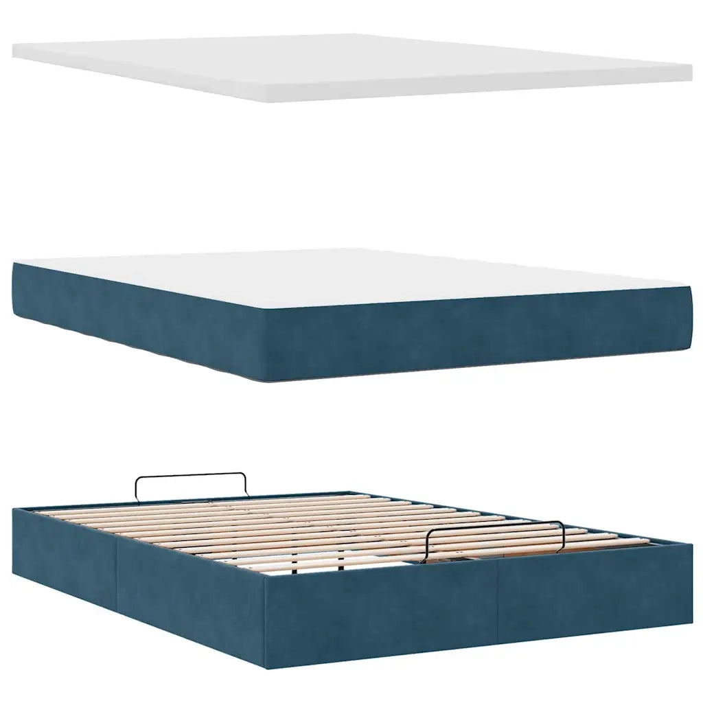 Struttura Letto Pouf con Materasso Blu 140x200cm in Velluto