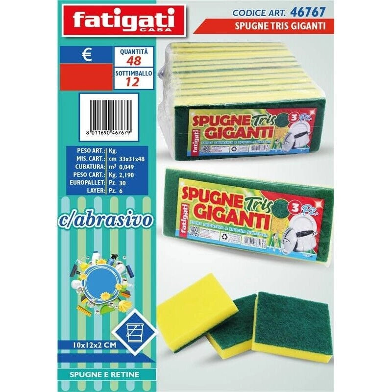 SPUGNE ABRASIVE GIGANTI E SINTETICHE 3PZ BICOLORE BIUTILIZZO
