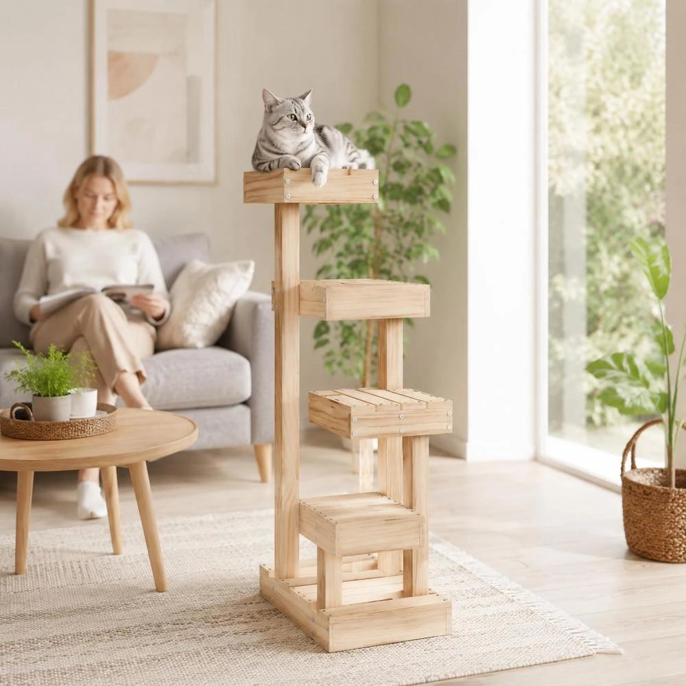 Cat Tree 45.5x49x103 Cm Solid Pine Wood