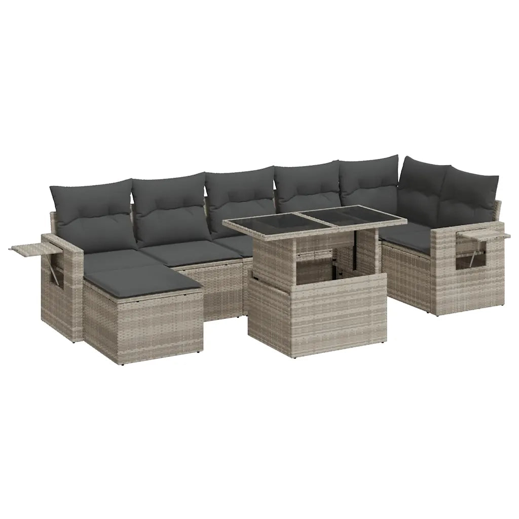 Set Divano da Giardino 8pz con Cuscini Grigio Chiaro Polyrattan 3326523
