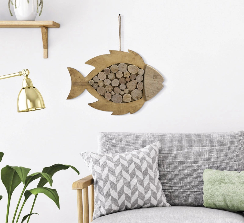 Decorazione Pesce da Appendere Nature 42,5x2x28,5 cm in Tanoak e Compensato
