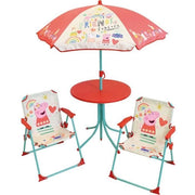 FUN HOUSE Peppa Pig Mobili da giardino - 1 tavolo H.46x46cm, 2 sedie H.53xL.38.5xP.37.5 cm e 1 ombrellone H.125 x 100 cm - Per bambini