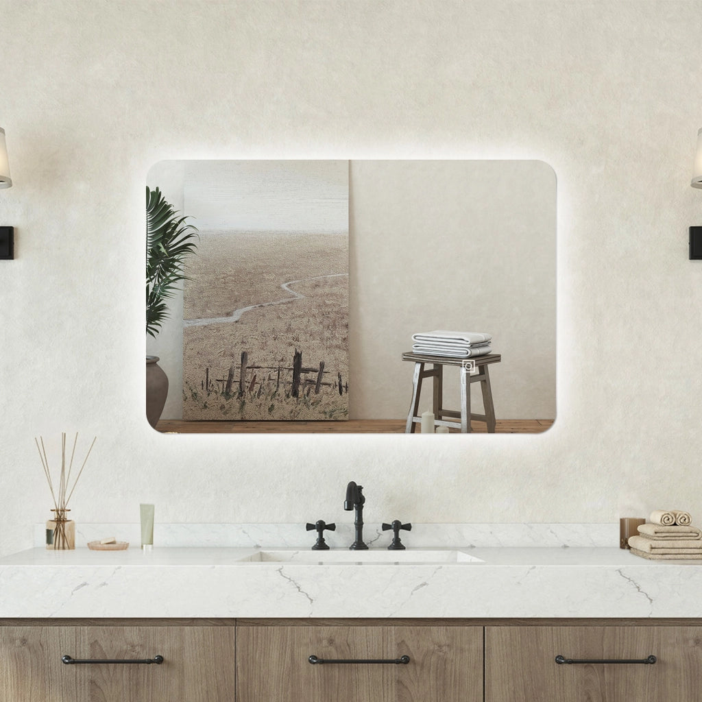 Specchio bagno Rettangolare 60x40cm Retroilluminato Con Led, 3 Luci, Design Moderno