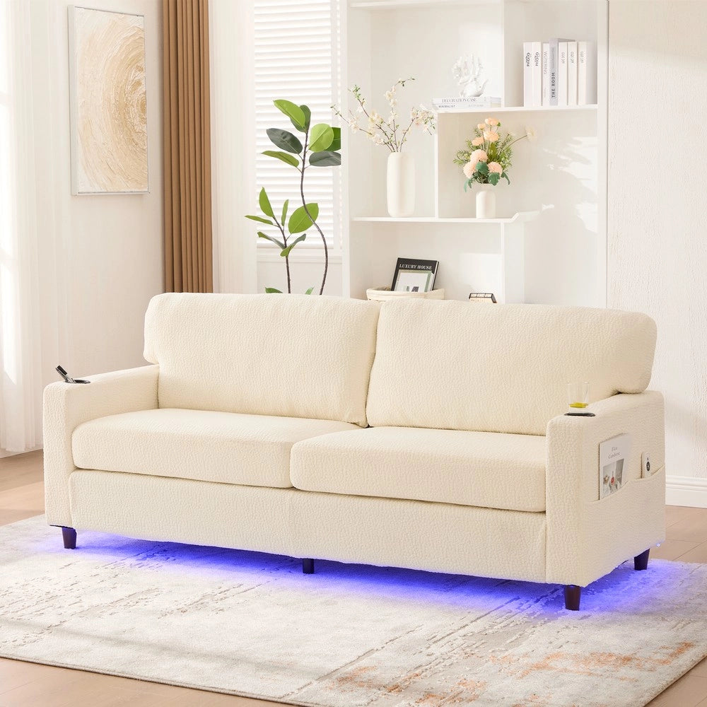 Divano 2 posti ¨C Minimal ¨C beige tessuto legno metallo cuscini imbottito