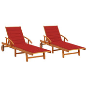 Set di 2 lettini prendisole sedie a sdraio lettini prendisole aiuole da giardino mobili da giardino con cuscini legno massello di acacia 02_0012059