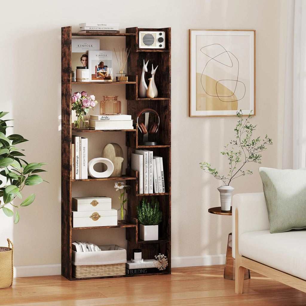 Libreria a 6 Ripiani, Scaffale Alto Salvaspazio in Legno, Libreria Moderna per Studio, Ufficio, Soggiorno e Camera da Letto, 69 x 22 x 163 cm (Marrone)
