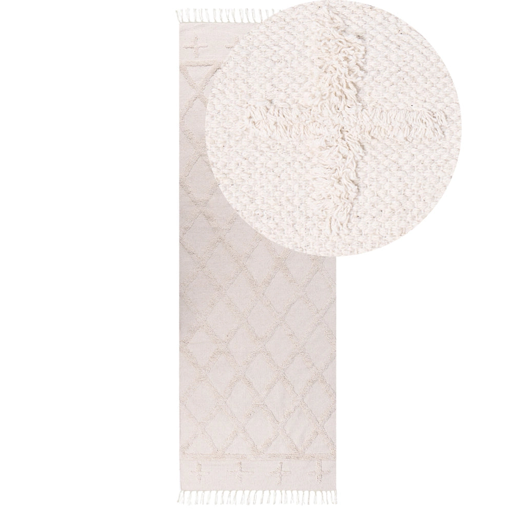 Tappeto geometrico cotone in stile boho 80 x 230 cm beige camera da letto salotto